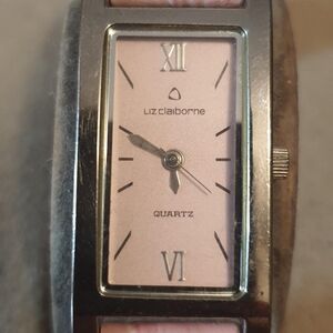 Liz Claiborne LC/1031 Silver/Pink Leather Women's Tank Watch